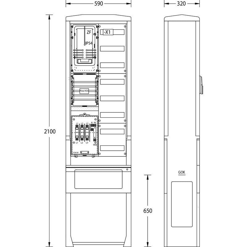 uesa - Zähler-Komplettschrank Zähleranschlußsäule ZAS-S-1-1VF Bayernw. 2100x590x320mm