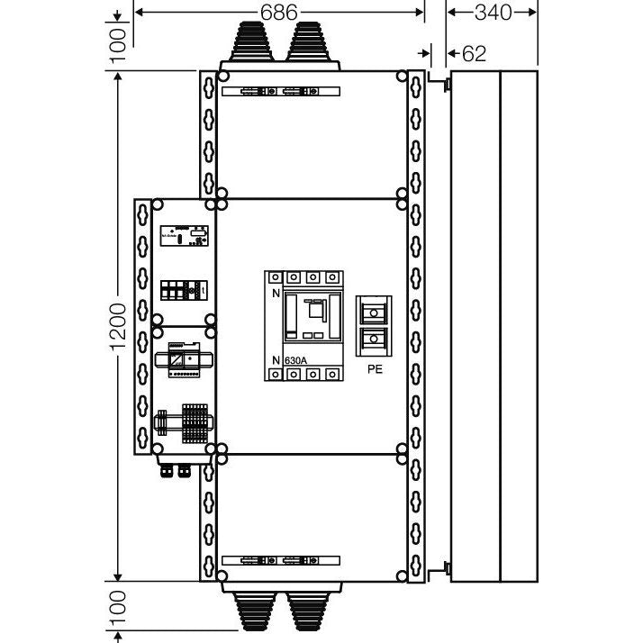 Hensel - Verteilerbaugruppe mit Leistungsschalter PV-Freischaltstelle Mi AE 5264 350kVA, 4-p. m.LS+NA