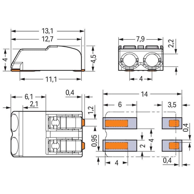 WAGO - Ein- und mehrpolige Klemmenleiste SMD-Leiterplattenklemme 2060-452/998-404 Drücker,0,75mm²,weiß − 9000 Stück