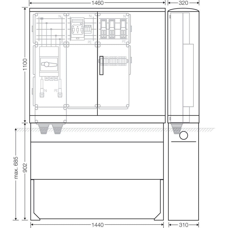 Hensel - Verteilerschrank für Energieversorgung Ladeverteiler Mi EV 43kW 3011 b. z. 3 Ladepunkte