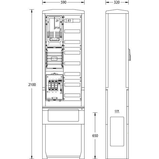 uesa - Zähler-Komplettschrank Zähleranschlußsäule ZAS-S-1-1VF Bayernw. 2100x590x320mm