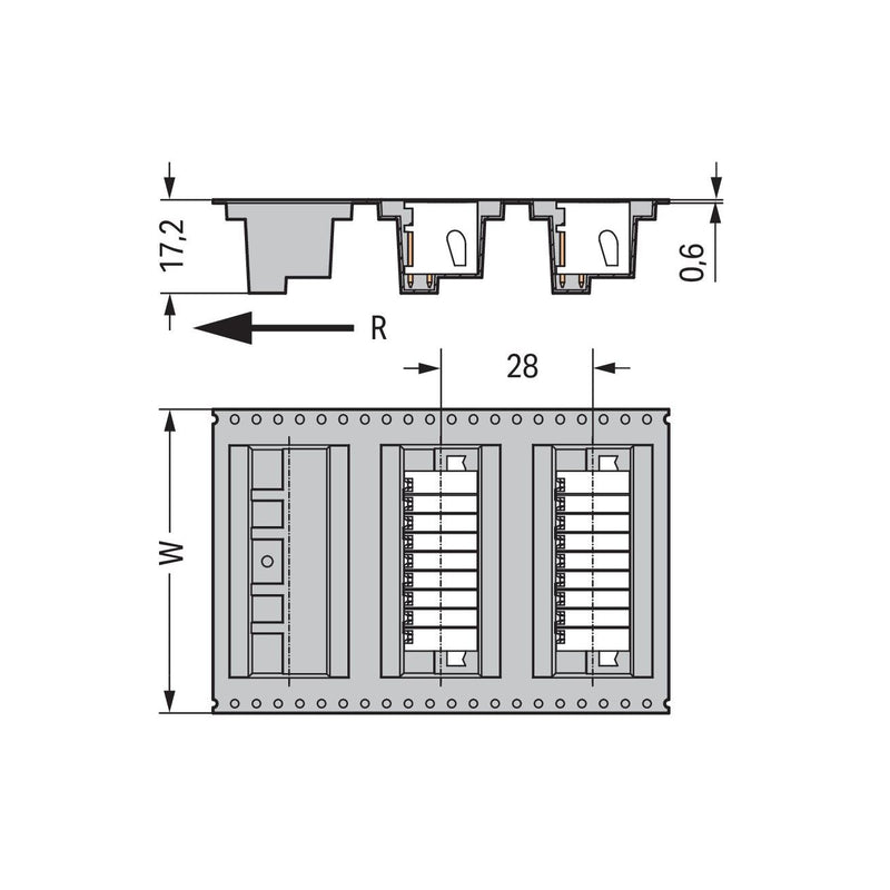 WAGO GmbH & Co. KG - Leiterplattensteckverbinder THR-Stiftleiste 2-reihig 713-14#4055143778602 0,8x0,8,abgew.,sw − 120 Stück
