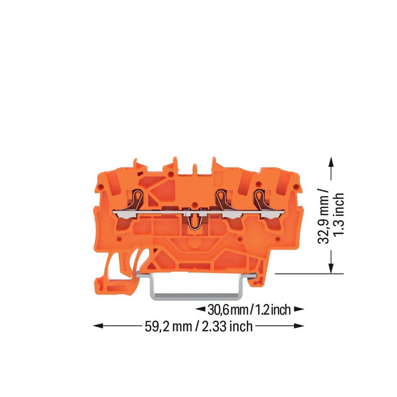 WAGO - Durchgangs-Reihenklemme 3-Leiter-Durchgangsklemme 2201-1302 Drücker,1,5 mm²,or − 100 Stück