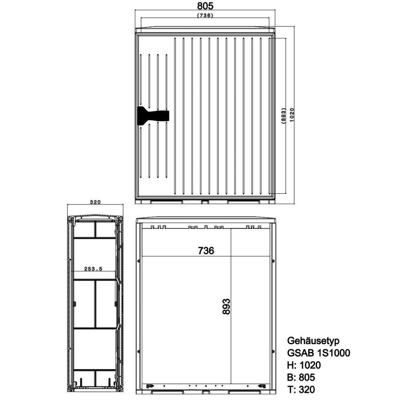 GSAB Elektrotechnik - Gehäuse/Schaltschrank (leer) Normkabelverteilerschrank 1S1000MDSPIMC HxBxT:1000x805x320