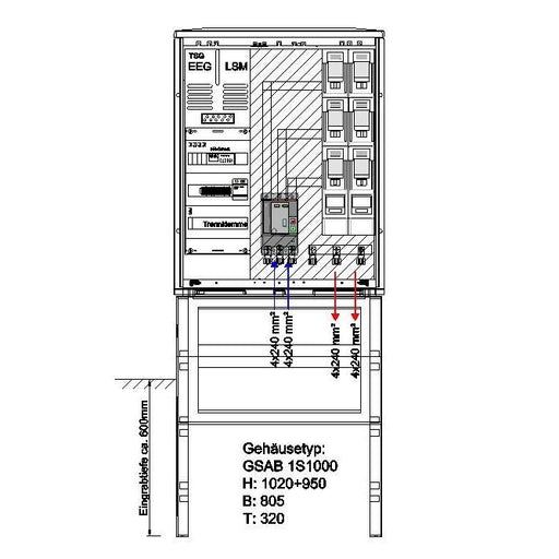 GSAB Elektrotechnik - Anschlussschrank NA-Schutzschrank 1S1000AR250kW2LSL2 250kW 1000x805x320