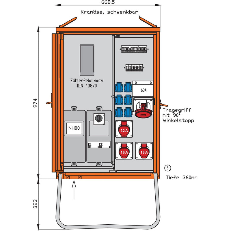 Walther Werke - Baustromverteiler Anschlussverteilerschrank WAV0170R1 44kVA m.Zählerplatz