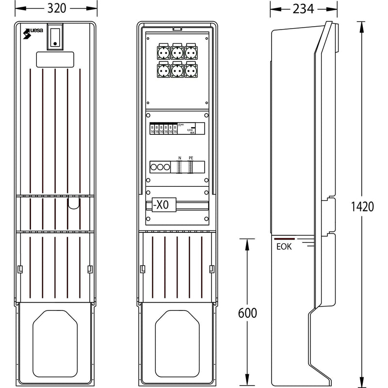 uesa - Gehäuse/Schaltschrank (leer) Marktplatzverteiler MV-A010-03 1420x320x234mm