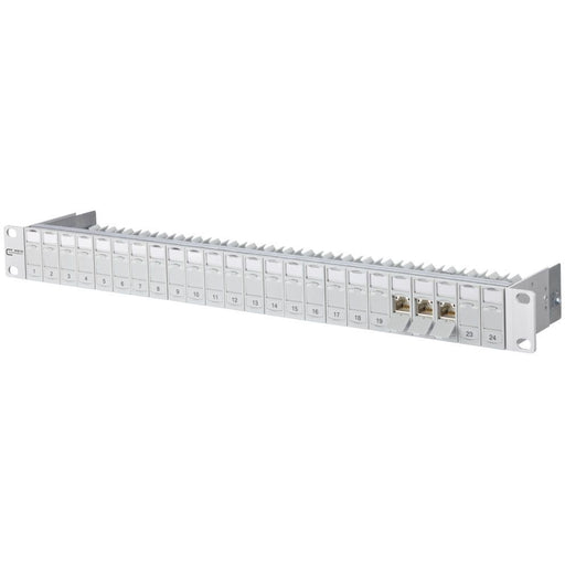 Metz Connect - Patchpanel Kupfer Patchfeld C6Amodul 24Port TN C6Amod-MP24-7035 1HE RAL7035 bestückt − 1 Stück