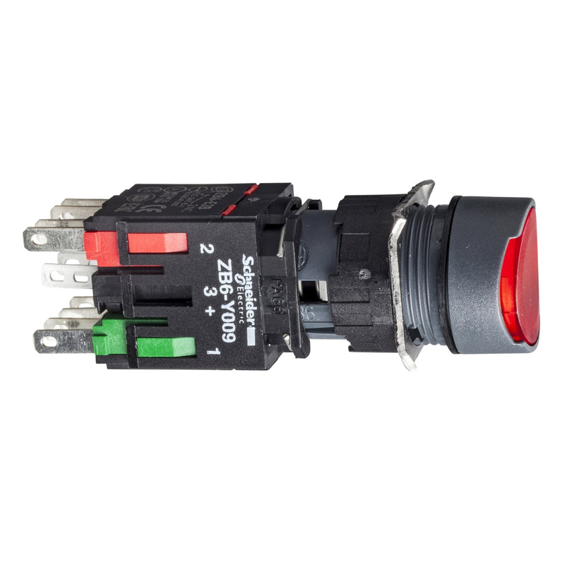 Schneider Electric - Drucktaster, Komplettgerät Leuchtdrucktaster, rot XB6AW4B5B o. Rast., 24V, 1S+1Ö