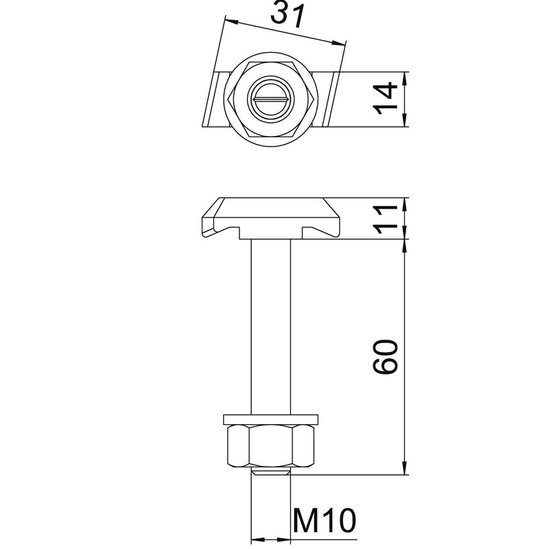 OBO Bettermann - Hammerkopfschraube Hakenkopfschraube MS40HB M10x60 ZL M10x60mm − 25 Stück
