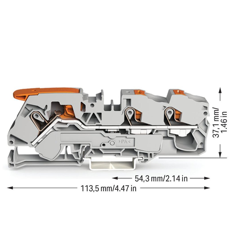 WAGO - Durchgangs-Reihenklemme 3-Leiter-Durchgangsklemme 2116-5301 16qmm, grau − 20 Stück