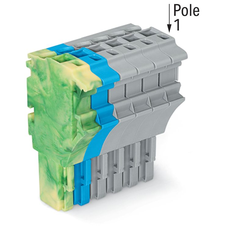 WAGO - Ein- und mehrpolige Klemmenleiste 1-Leiter-Federleiste 2022-106/000-039/999 4 mm²,gn-ge/bl/gr − 50 Stück