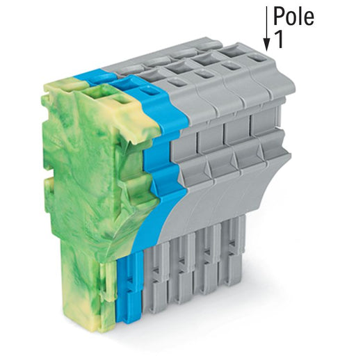 WAGO - Ein- und mehrpolige Klemmenleiste 1-Leiter-Federleiste 2022-106/000-039/999 4 mm²,gn-ge/bl/gr − 50 Stück