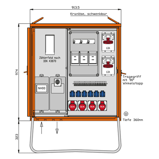 Walther Werke - Baustromverteiler Anschlussverteilerschrank WAV0241R1 bis 69kVA m.Zählerpl