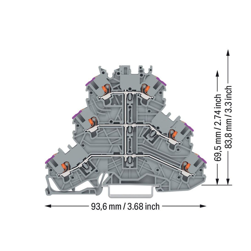 WAGO - Durchgangs-Reihenklemme Dreistockklemme 2200-3208 gr − 40 Stück