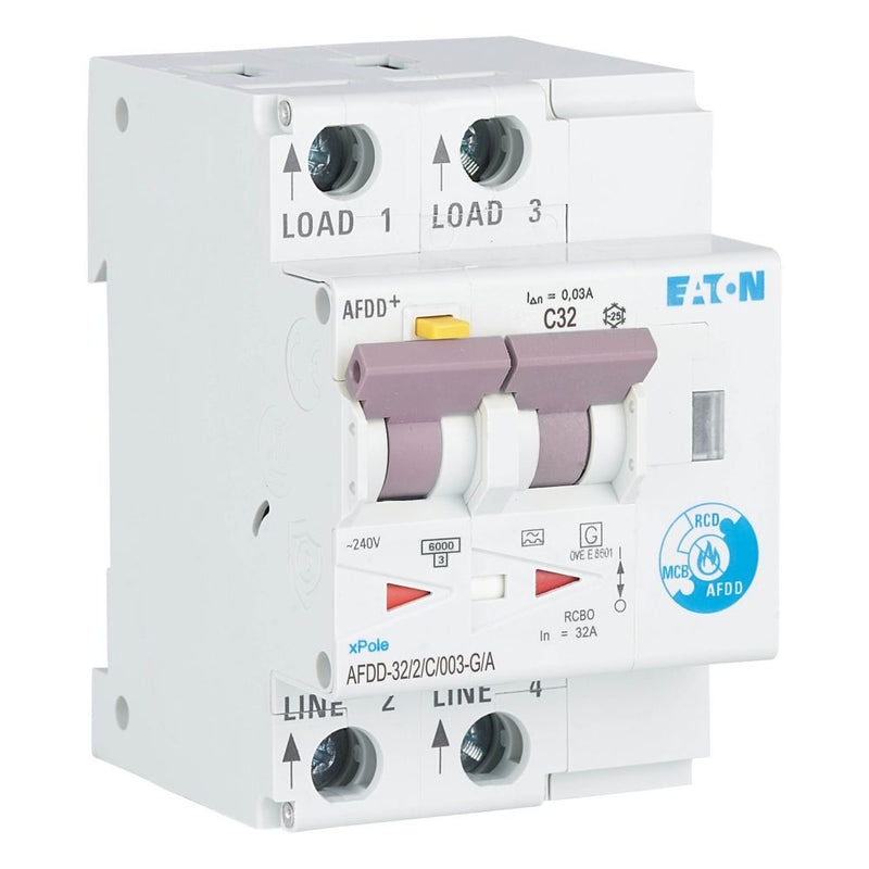Eaton - Kombination FI-Schalter/Leitungsschutzschalter mit Zusatzeinrichtung Brandschutzschalter AFDD-32/2/C/003-G/A 2p,C,32A,30mA,TypG/A