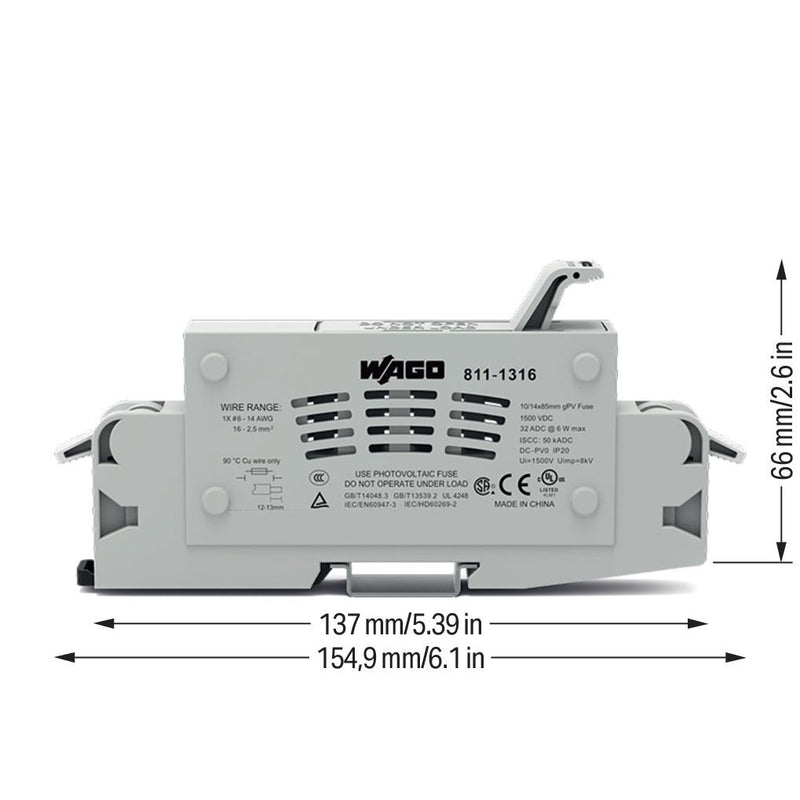 WAGO - Halter für zylindrische Sicherung 2-Leiter-Sicherungshalter 811-1316 lgr − 12 Stück