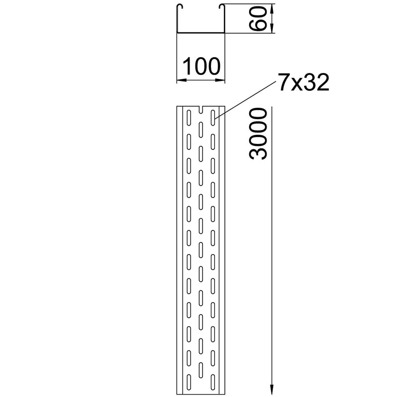 OBO Bettermann - Kabelrinne BKRS F 610 FS 60x100x3000 − 3 Meter
