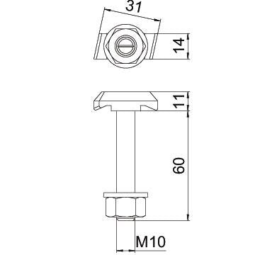 OBO Bettermann - Hammerkopfschraube Hakenkopfschraube MS40HB M10x60 ZL M10x60mm − 25 Stück