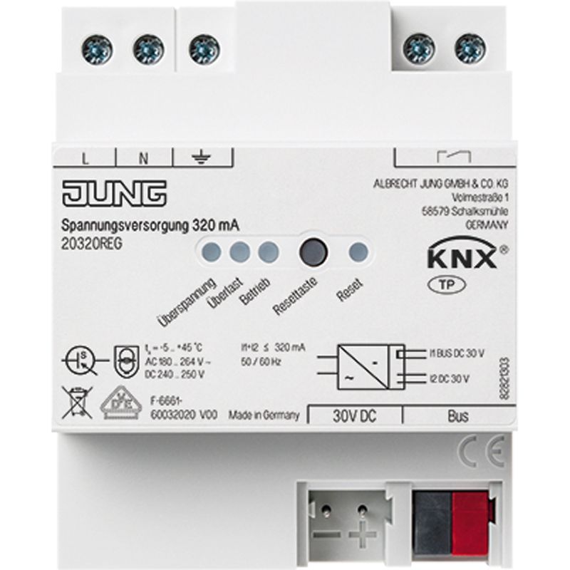 Jung - Bussystem-Spannungsversorgung Spannungsversorgung 20320 REG 320mA, KNX − 1 Stück