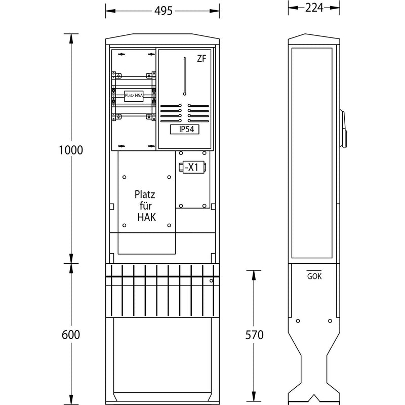 uesa - Zähler-Komplettschrank Zähleranschlusssäule ZAS-1-FL-S Avacon AG 1600x495x224mm