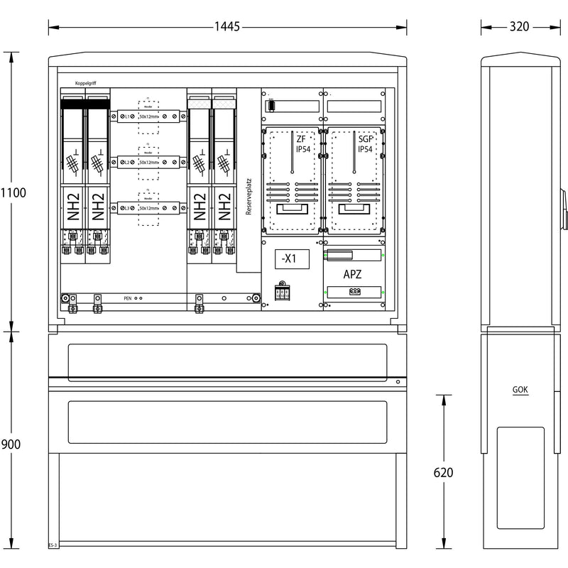 uesa - Zähler-Komplettschrank Wandlermessung WM-ZP-500/630 A SGF 1100x1115x320mm
