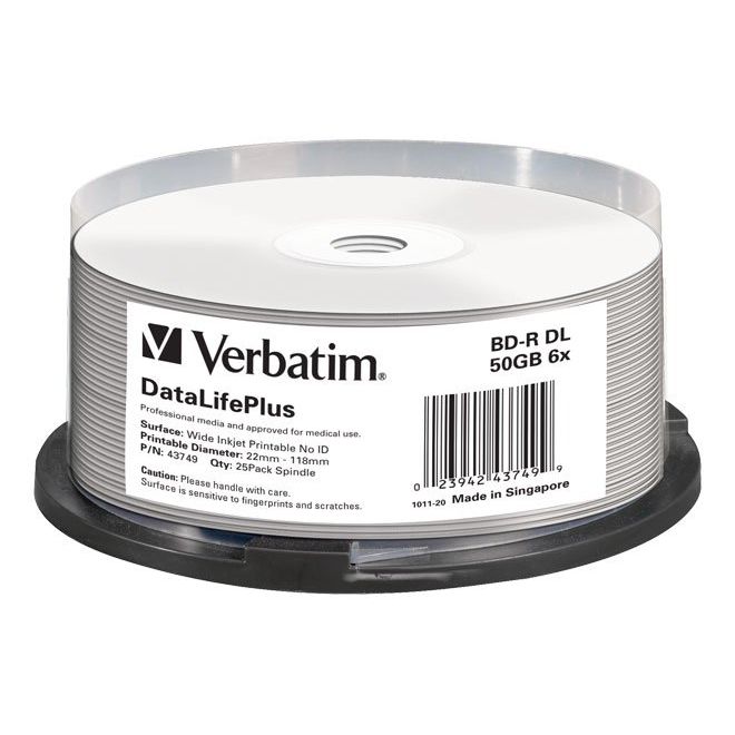 Verbatim - Speichermedium digital BD-R DL 50GB/1-6x 43749 (VE25) Cakebox (25 Disc)