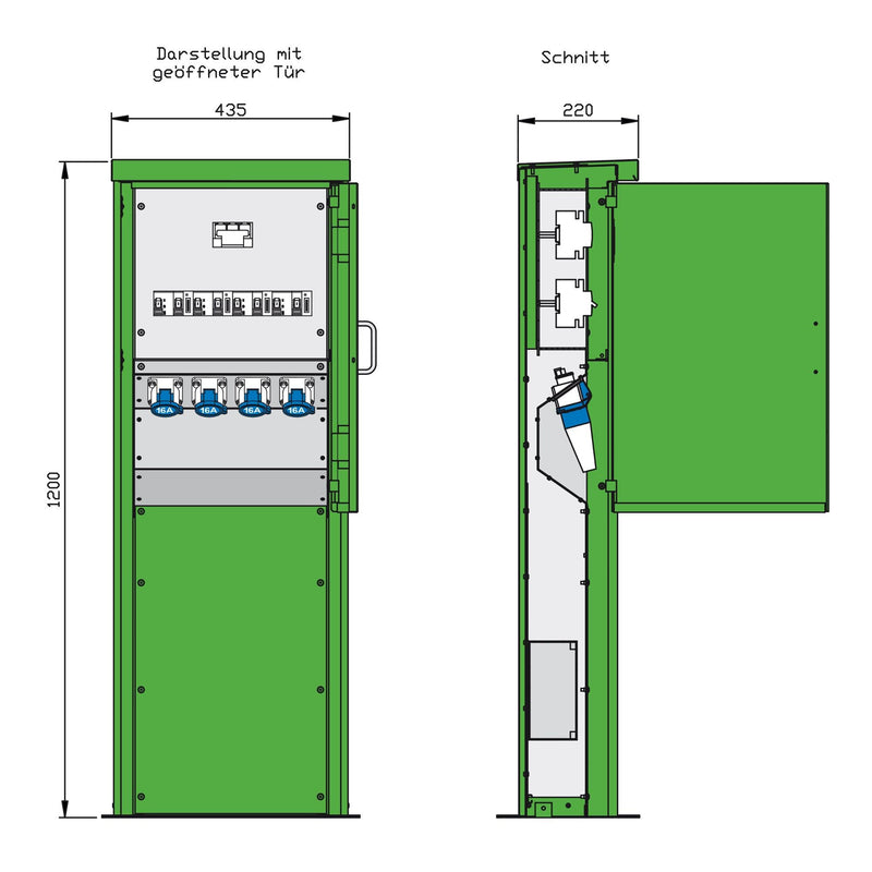 Walther Werke - Baustromverteiler Energiesäule 84301150 4 RCDs TypA, 4 LS