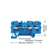 WAGO - Durchgangs-Reihenklemme 3-Leiter-Durchgangsklemme 2204-1304 4qmm, blau − 50 Stück