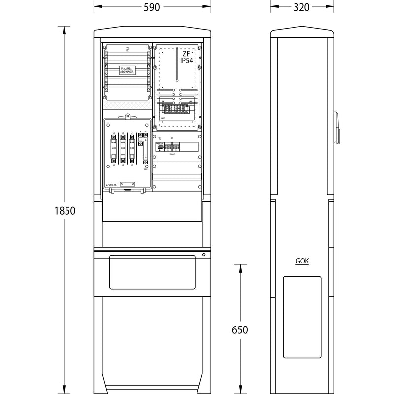 uesa - Zähler-Komplettschrank Zähleranschlusssäule ZASS1S HSE T.Darmst. 1850x590x320mm