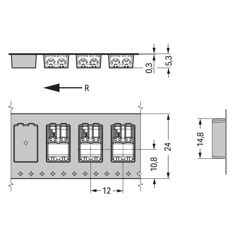 WAGO - Ein- und mehrpolige Klemmenleiste SMD-Leiterplattenklemme 2060-452/998-404 Drücker,0,75mm²,weiß − 9000 Stück