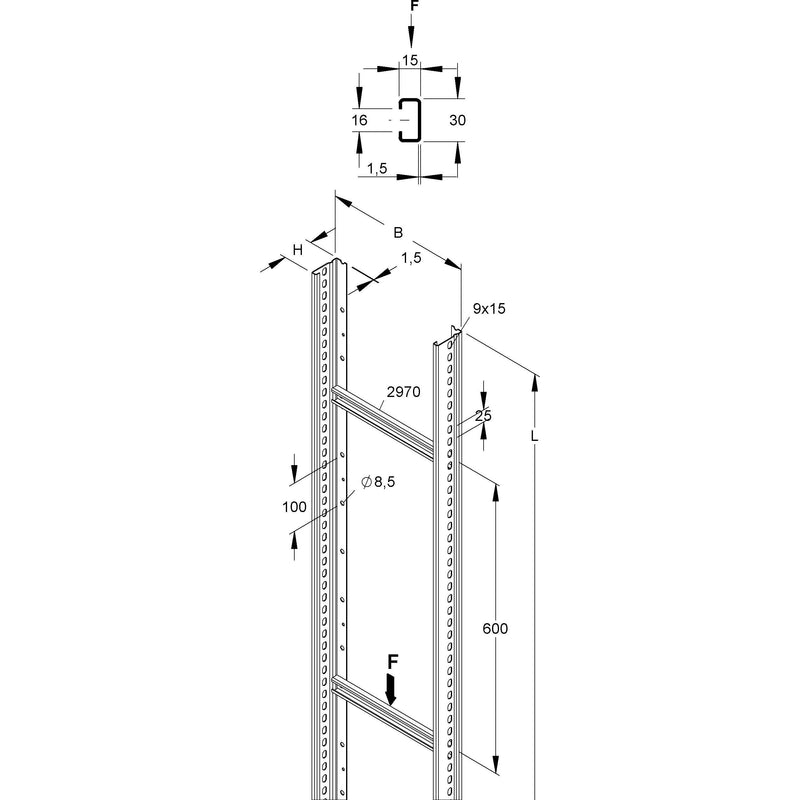 Niedax - Kabelleiter Steigetrasse STL 60.306/3 F − 3 Meter