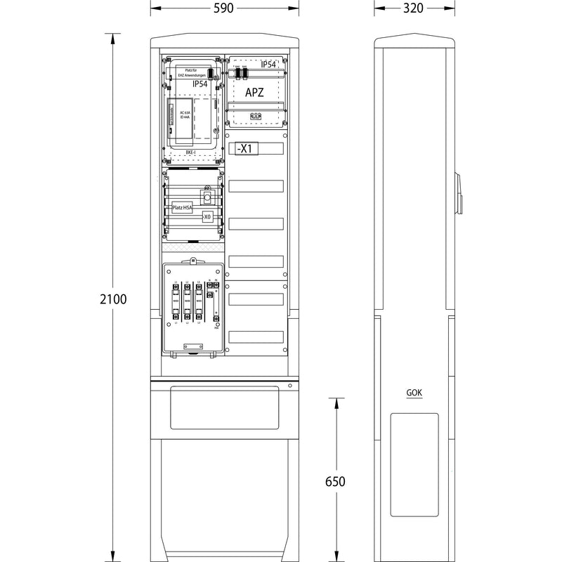 uesa - Zähler-Komplettschrank Zähleranschlußsäule ZAS-S1-1VF S.Hamburg 2100x590x320mm