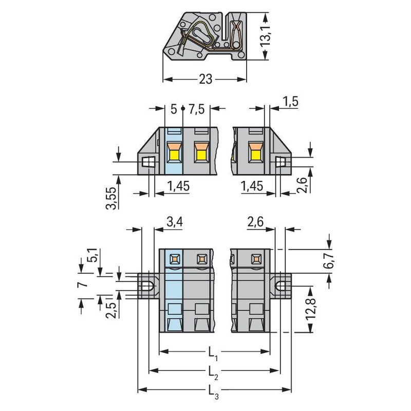 WAGO - Kabelsteckverbinder für Leiterplattensteckverbinder 1-Leiter Federleiste 731-543/031-000 CAGECLAMP 2,5mm²,gr − 10 Stück