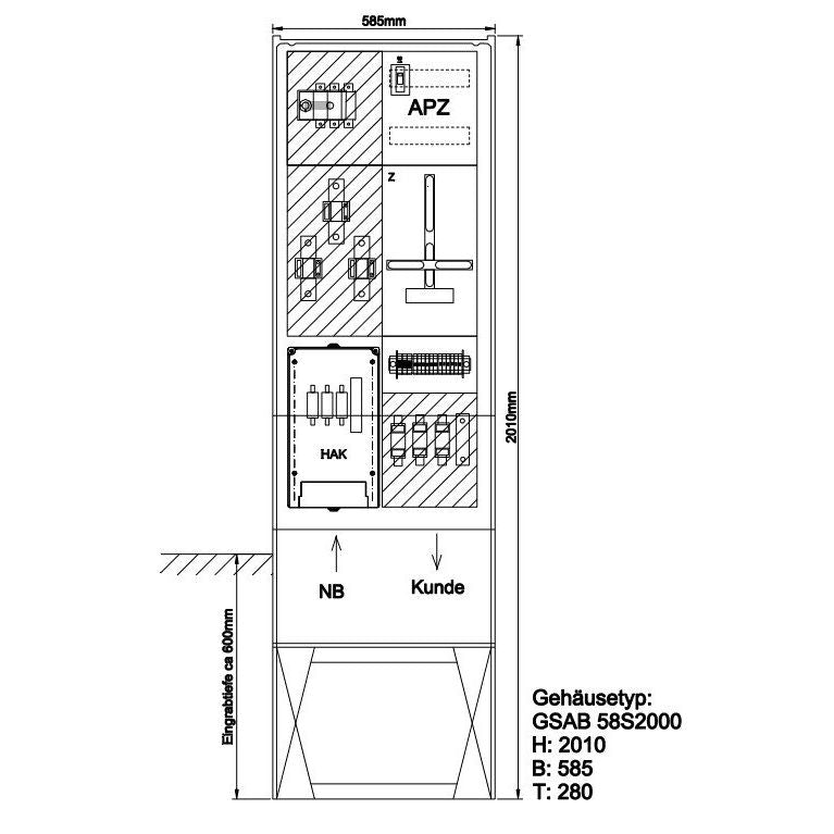GSAB Elektrotechnik - Zähler-Komplettschrank Wandlermessung 43.W100.58S bis 100A m.Sockel