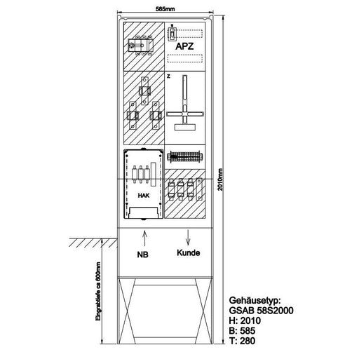 GSAB Elektrotechnik - Zähler-Komplettschrank Wandlermessung 43.W100.58S bis 100A m.Sockel