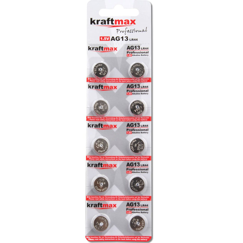 Hückmann - Batterie Knopfzelle 1,5V AG13 KRA-LR44-B10(VE 10) 10er Streif Kraftmax