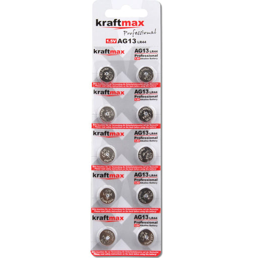 Hückmann - Batterie Knopfzelle 1,5V AG13 KRA-LR44-B10(VE 10) 10er Streif Kraftmax