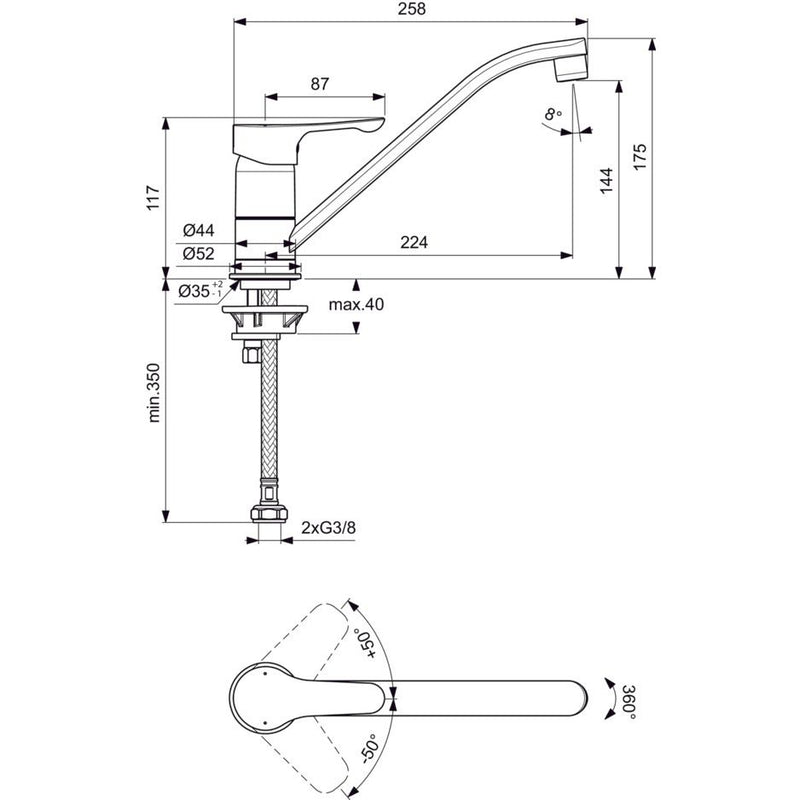 Ideal Standard - Küchenarmatur ALPHA, Ausld.224mm, Chrom