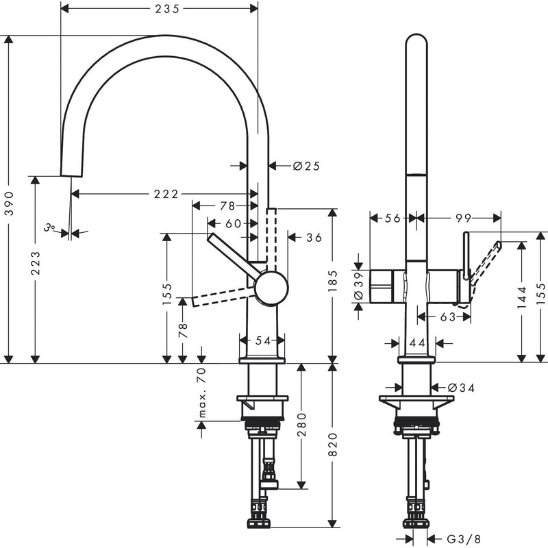 Hansgrohe - Spültischmischer 220 TALIS M54 Geräteabsperrventil 1jet chrom