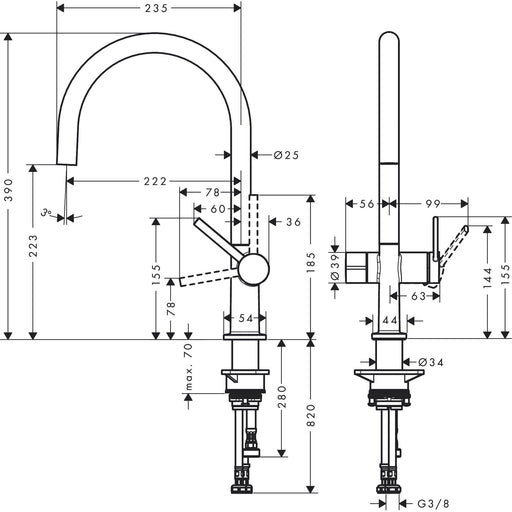 Hansgrohe - Spültischmischer 220 TALIS M54 Geräteabsperrventil 1jet chrom
