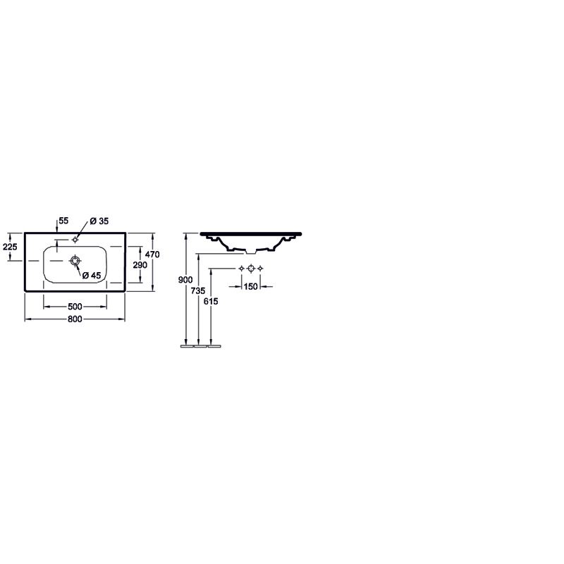 VILLEROY & BOCH - Waschtisch 800x470mm A18 unterbau- fähig Typ 4A138001 weiß