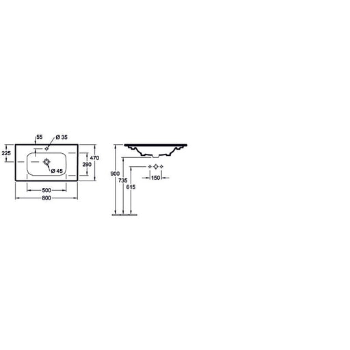 VILLEROY & BOCH - Waschtisch 800x470mm A18 unterbau- fähig Typ 4A138001 weiß