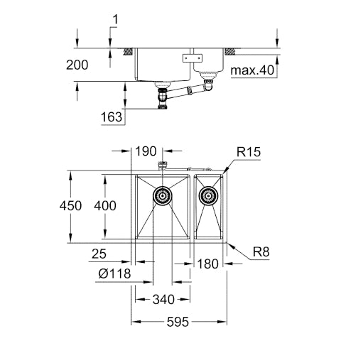 Grohe - Unterbau-Edelstahlspüle K700 31577_1 1,5 Becken 595x450 mm EB links