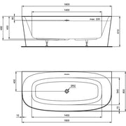 Ideal Standard - Duo-Badewanne DEA, f.Wandanbindung, m.Ablauf,1800x800x475/610mm,Schwarz Matt