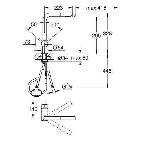 Grohe - EH-Spültischbatterie MINTA 30274 L-Auslauf auszb. Spülbrause chrom