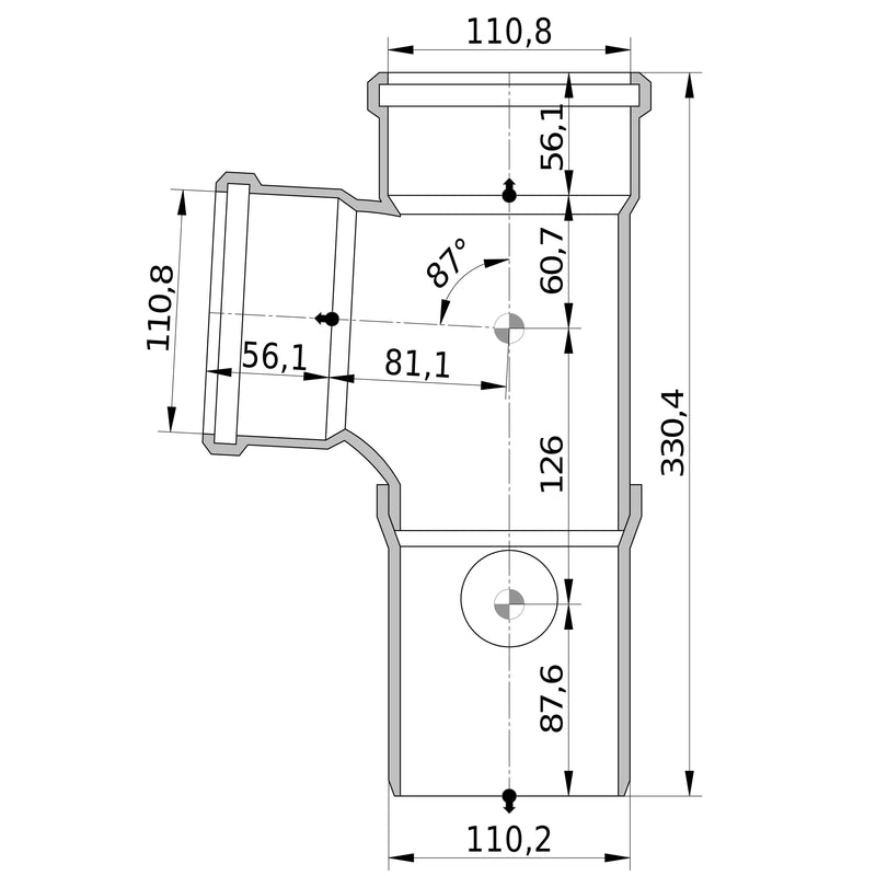Wavin - Duschdoppelabzweig AS+ DN 100x100x50 87 Grad links
