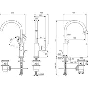 Ideal Standard - Waschtischarmatur JOY, m.h.Auslauf, m.Ablgarn., Ausld.169mm, Brushed Gold