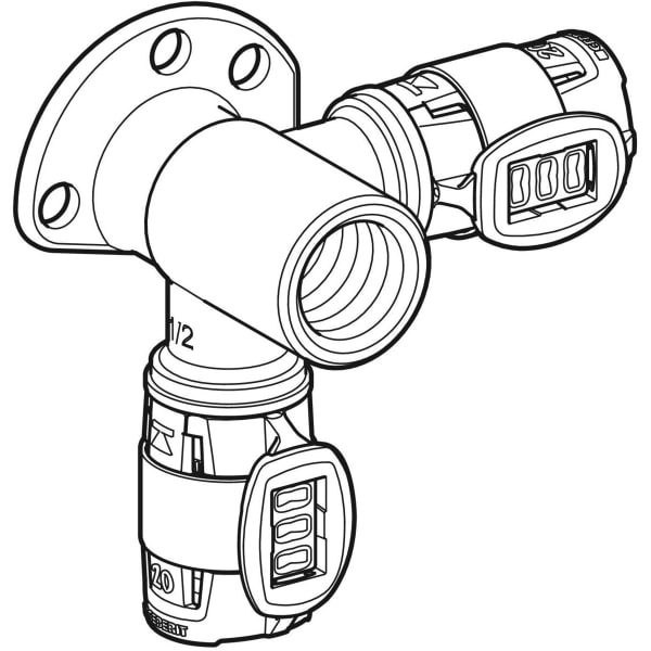 Geberit Vertriebs - FlowFit Eckanschlusswinkel 90Gr Rg+ d20-Rp1/2 L:52mm