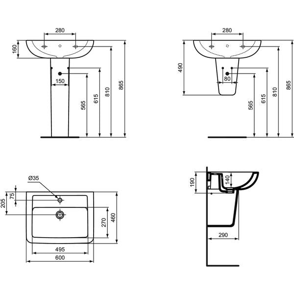 Ideal Standard - Waschtisch EUROVIT PLUS 600mm V3027 weiß